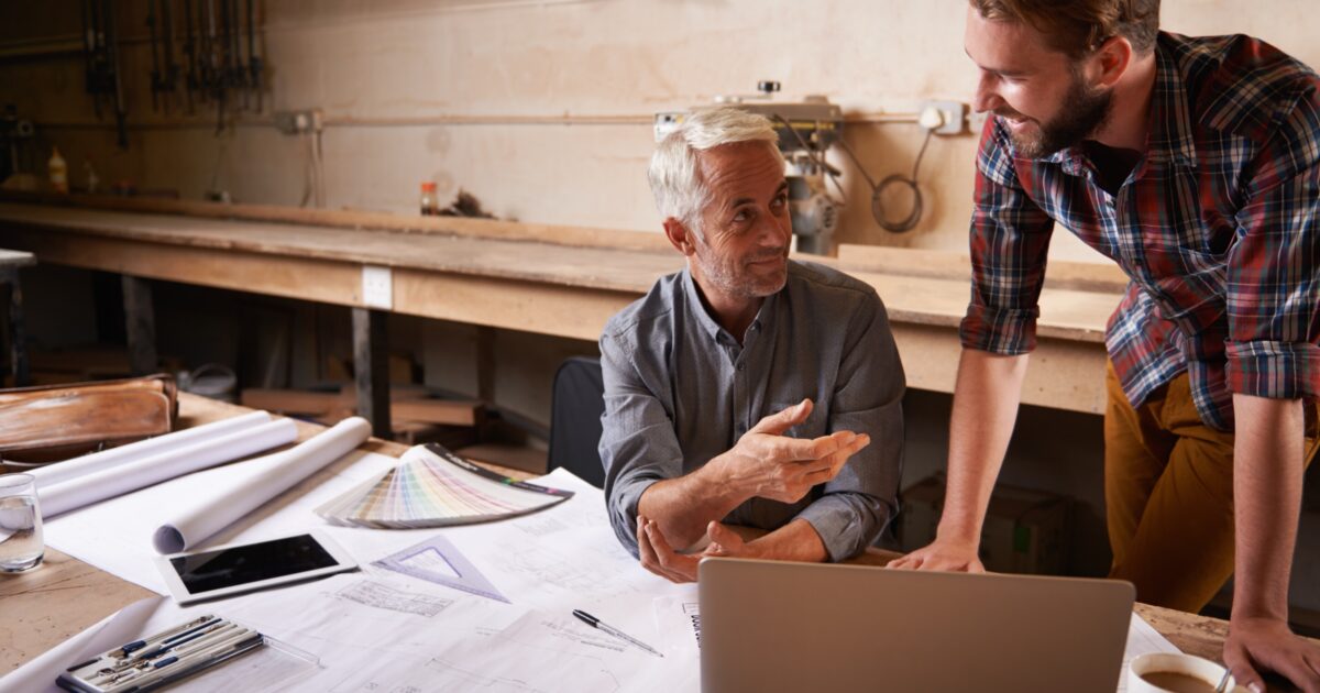 family business in front of computer